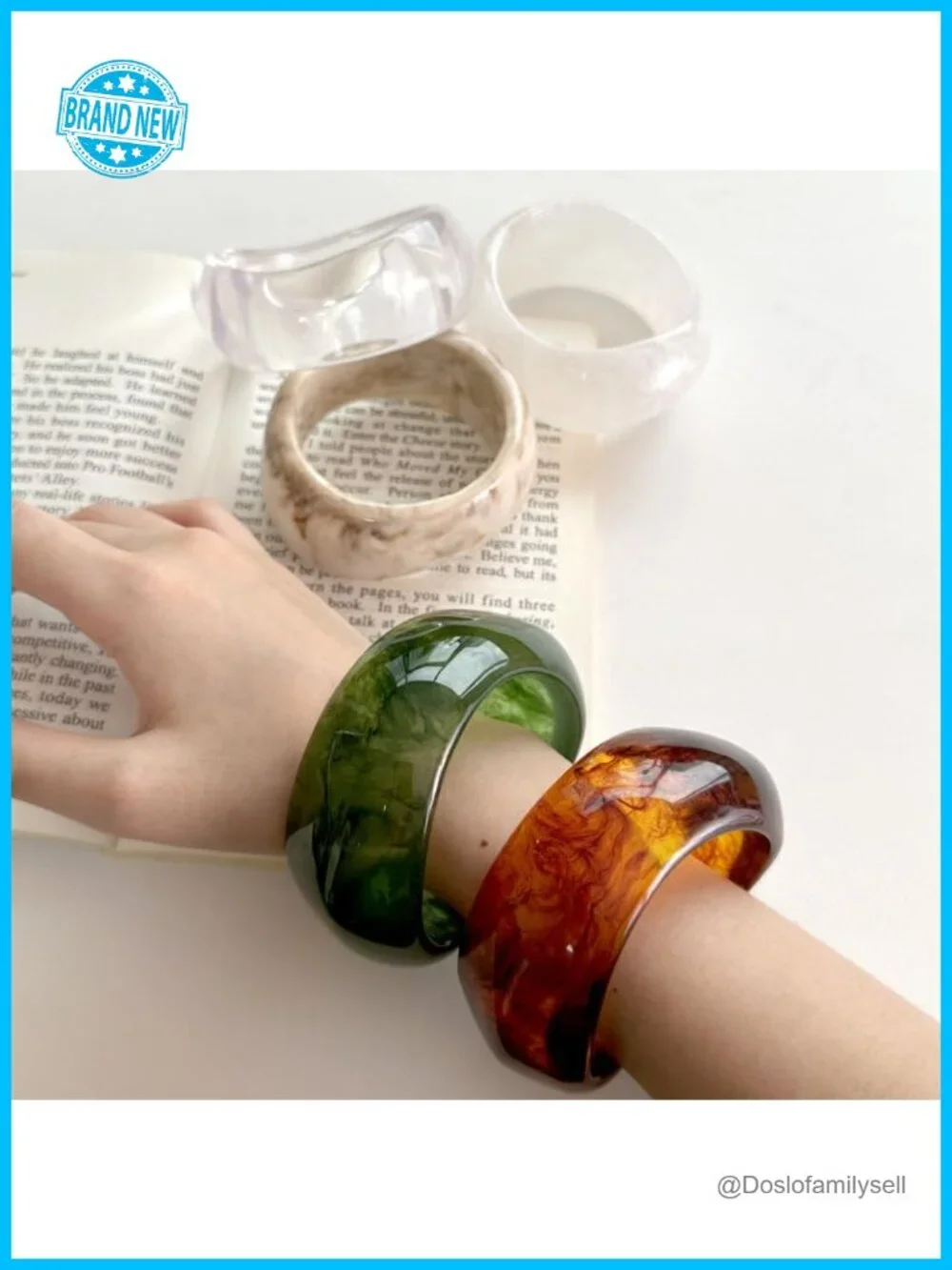 3-Piece Resin Chunky Bangle Bracelet Set, Stackable Acrylic Bangles, Vacation